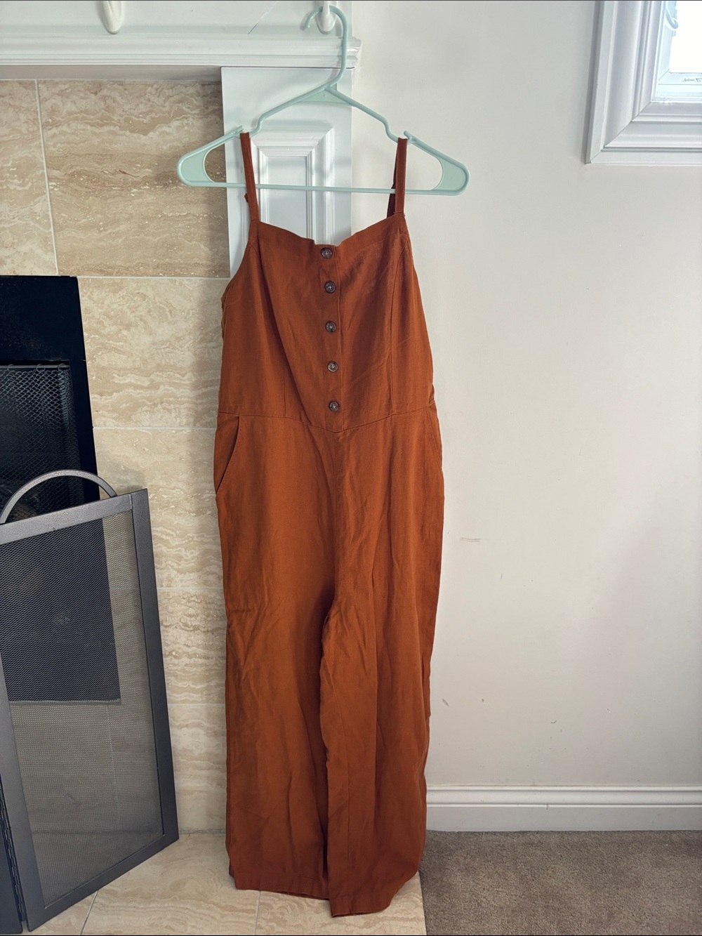 Old Navy Rust Brown Button-Front Wide-Leg Jumpsuit